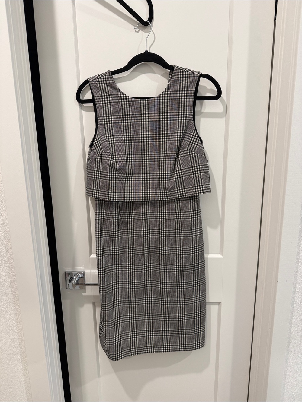 Banana Republic Black and White Plaid Midi Sheath Dress